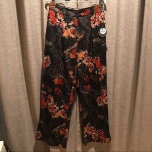 Anthropologie floral high waist wide leg trousers